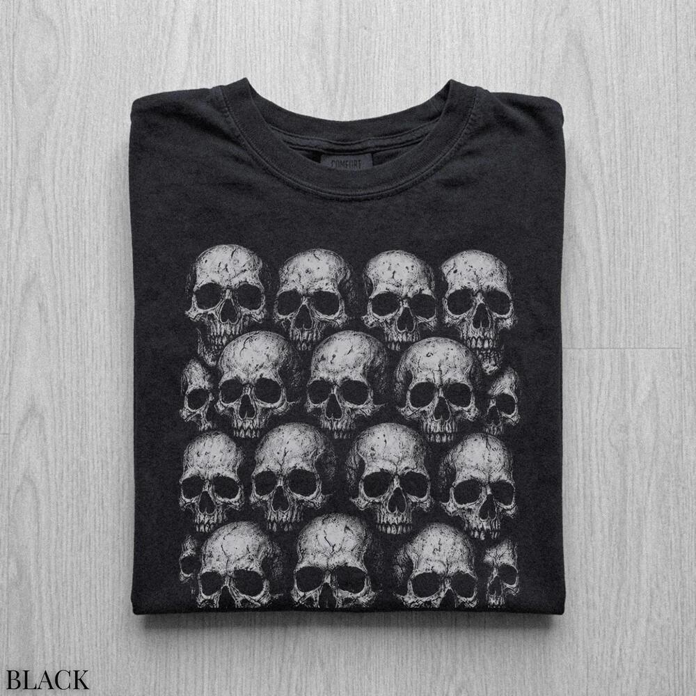 Skull Pattern Shirt, Skull T Shirt, Gothic Halloween Tee, Distressed Horror